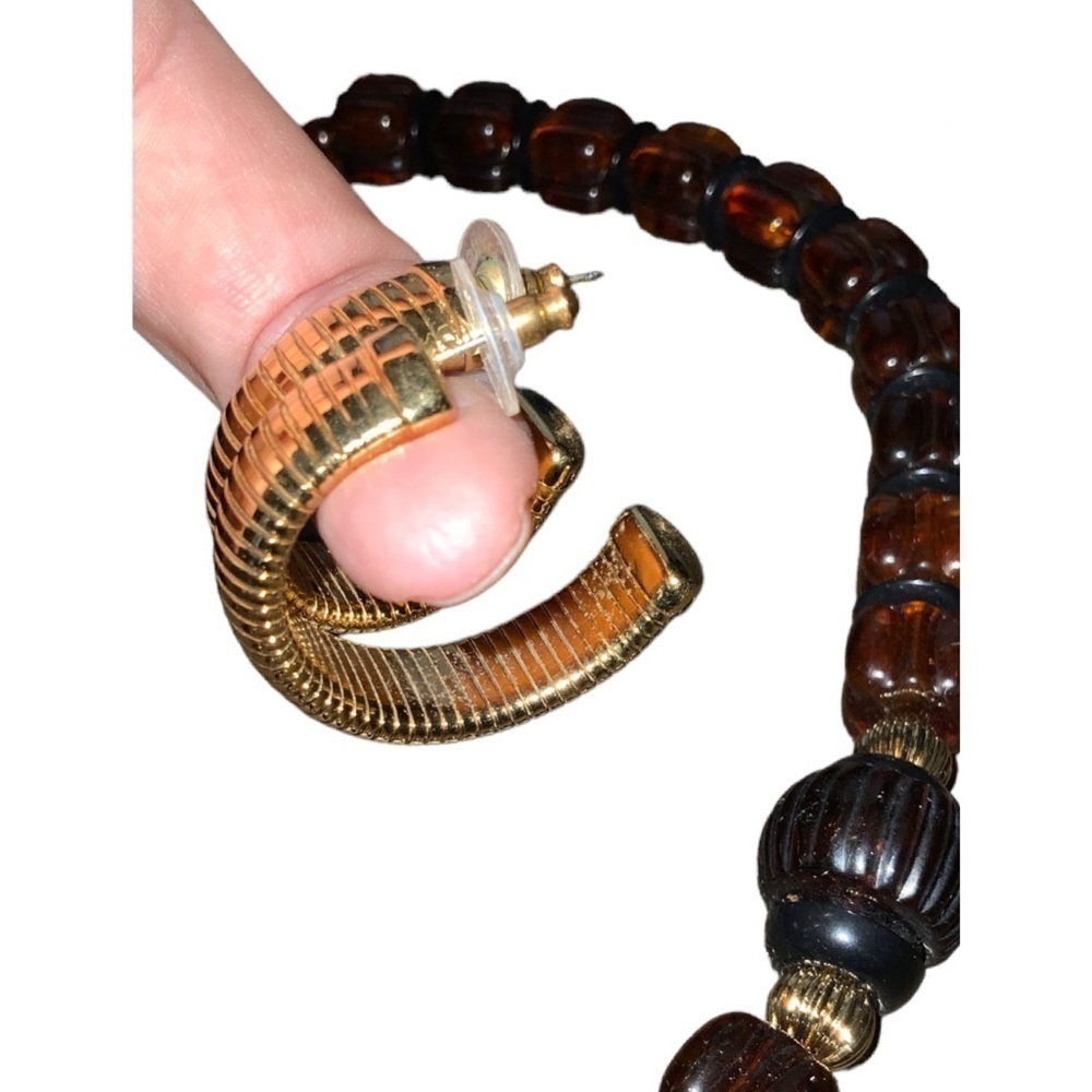 Avon Vintage Brown Lucite & Gold Chunky Bead 20” Necklace & Gold 1.5” Earrings - Picture 4 of 8